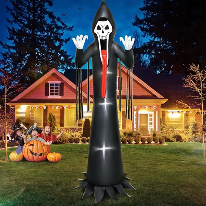 10 FT Halloween Inflatable Grim Reaper Decoration with Led Light Scary Halloween Inflatables Outdoor Lawn Decor Decorations Blow up Inflatables for Holiday