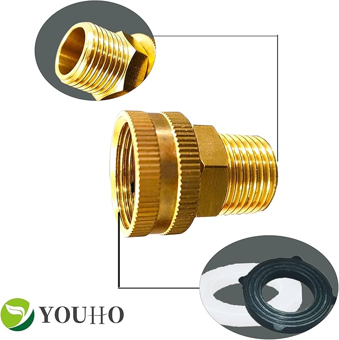 YOUHO Brass Garden Female Hose Fitting Connector, 3/4 GHT Female x 3/4 GHT Male, Garden Hose Connectors Garden Pipe Joint Extension Repair Fitting 2PCS