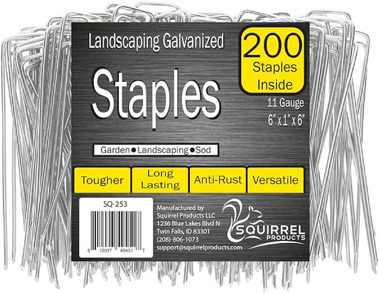 Squirrel Products U Shape Garden Stakes Metal, 6 Inch Landscaping Staples, 11 Gauge Stakes for Landscaping Fabric, 2.9mm 15x2.5x15cm – 200 Pack