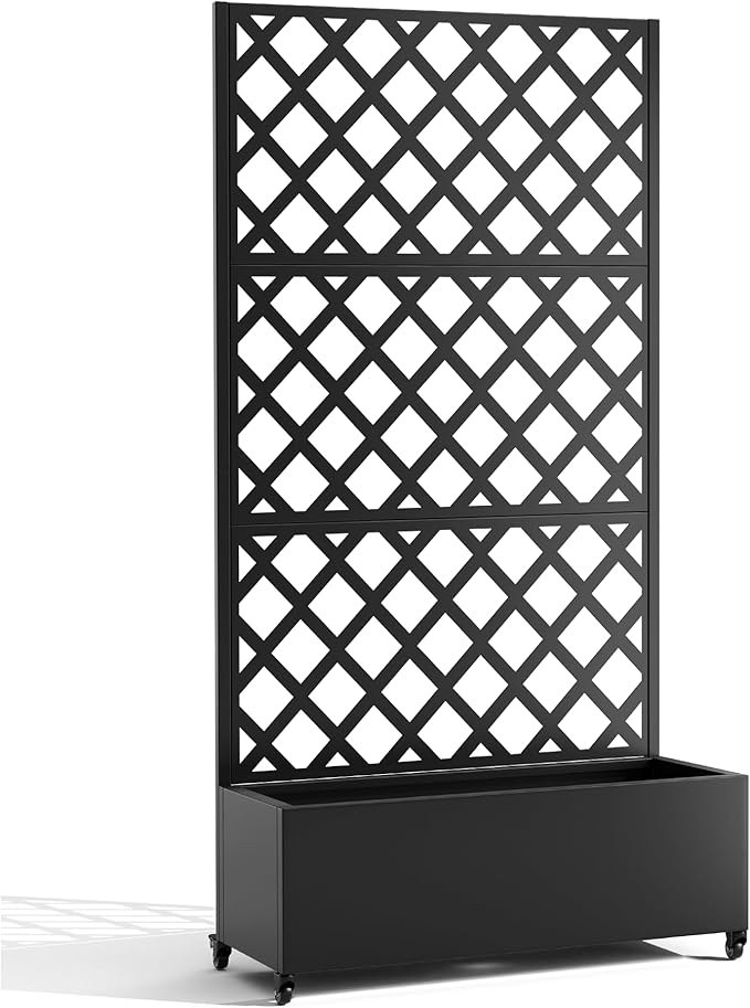 TOAOTBNBO Metal Planter Box with Trellis, Heavy-Duty Raised Garden Bed for Climbing Plants, Drainage Hole, Outdoor Planter Box with Privacy Screen,35''L×16''W×71''H
