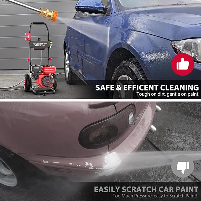PowerSmart Gas Pressure Washer 3400 PSI, 2.5 GPM,3L Soap Tank, Metal Spray Wand, 5 Nozzles for House, Driveways