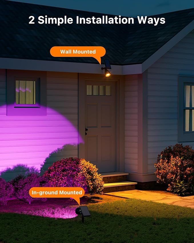 4 Pack Color Changing Solar Powered LED Spotlights Outdoor Waterproof Ultra Bright Sunset Spot Lights for Halloween Inflatable Decorations, Skeletons, Outside Landscape Uplights for Yard, Garden, Path
