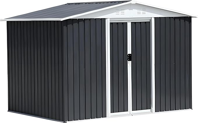 8' x 6' Outdoor Metal Storage Shed Outdoor Shed Galvanized Steel Garden Shed with Sliding Door and Window for Ventilation Storage Sheds House for Backyard Garden