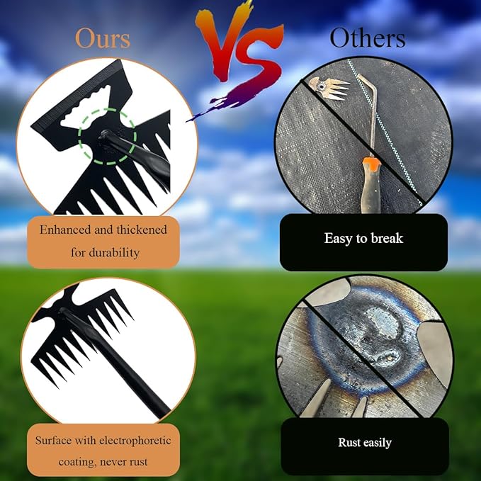 Weed Puller Tool, Artifact Garden Tools, 2024 Upgraded Uprooting Weeding Tool with Gloves, Manganese Steel Weed Remover Tool for Garden, Farm Weeding and Planting(6-Teeth)
