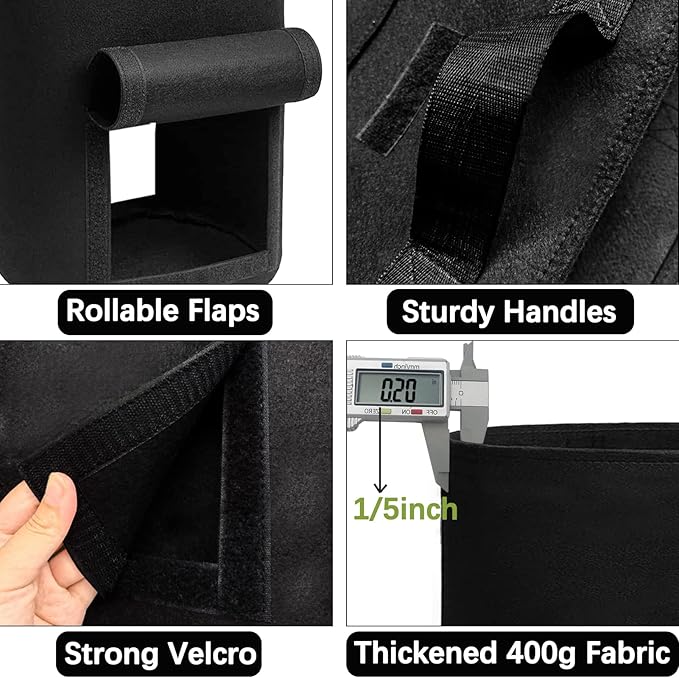 4 Pack 20 Gallon Grow Bags Heavy Dduty Nonwoven Potato Grow Bag with 2 Sturdy Handles&2 Windows,Thickened Plant Grow Bag for Potato,Tomato,Flowers,Vegetable Plants