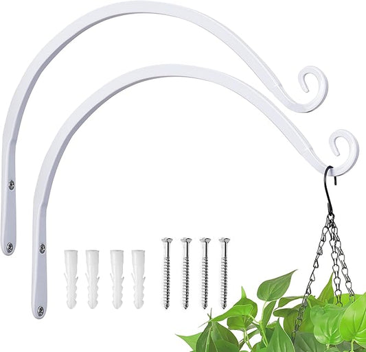 Kingsyard 2-Pack Wall Plant Hanger Outdoor - Heavy Duty Metal Hanging Bracket Hooks for Hanging Plant, Bird Feeders, Lanterns, Wind Chimes Outdoor & Indoor, 12-Inch/White