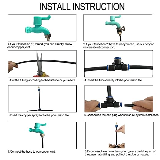 Atomizing kit,82FT 360 Degree Adjustable Copper Sprayer atomizing System,9/12mm(ID/OD) trubing Watering Plant Devices Nozzle Emitters Sprinkler Pneumatic Fittings Connection. (15)