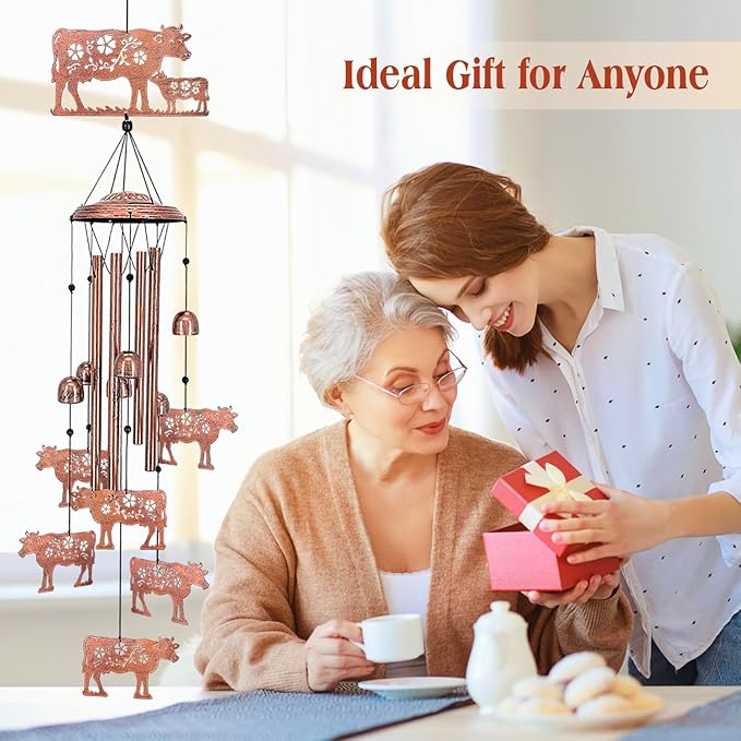 Cow Wind Chimes Outdoor Cow Gifts for Women/Men/Mom/Wife/Grandma Birthday Gifts Memorial Gift Metal WindChimes for Outside/Indoors, Lawn, Patio, Home, Porch, Yard Decor, Garden Decorations