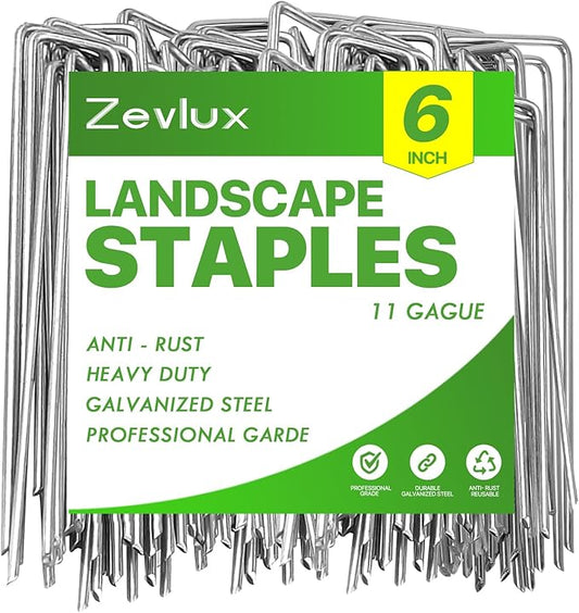 Landscape Staples Galvanized Garden Stakes,6 inch 200 Pack 12 Gauge Heavy Duty Garden Pins for Fences, Lawns, Weed Barriers and Landscape Fabrics, Irrigation Hose,Yard Lawn, Landscape Fabric