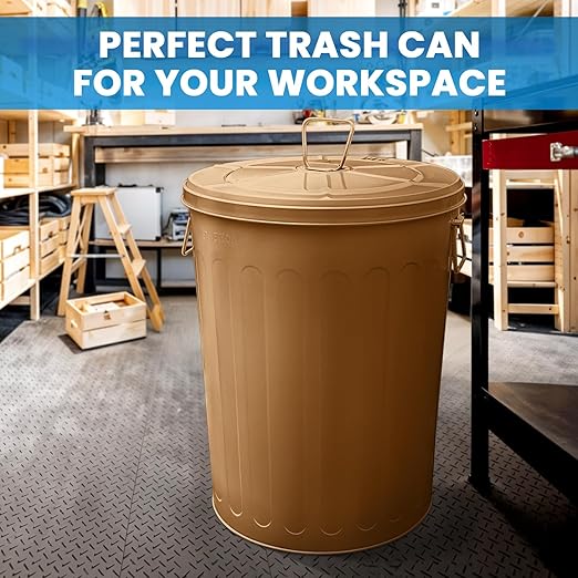Plexon Large Metal Trash Can with Lid 20 Gallon, Decorative Outdoor Trash Can Heavy Duty Galvanized Metal Bucket with Lid for Garage Workshop Ash Storage Farmhouse, Copper 3 Pack