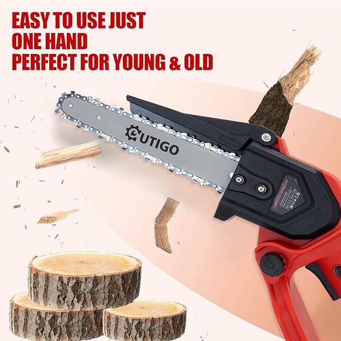 Mini Chainsaw with Battery, 8 inch Electric Chainsaw with 2 * 21V Batteries, Small Chain Saw with Safety Lock and Strong Motor for Tree Trimming, Mini Cordless Electric Chainsaw 800 W