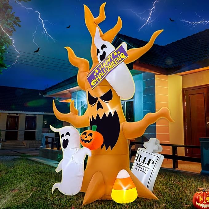 8FT Halloween Inflatable Decoration, Built in LED Lights Blow Up Spooky Tree Decorations for Halloween Party, Indoor, Outdoor, Garden, Yard Lawn Décor