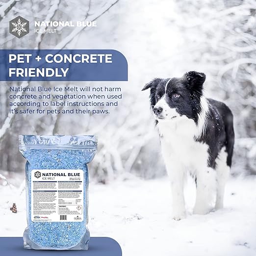 National Blue Snow Salt Ice Melt 20lb Bag - Fast Acting Ice Melter - Pet, Plant and Concrete Friendly, Environmentally Safe - Free of Magnesium Chloride - Melts to -15°F