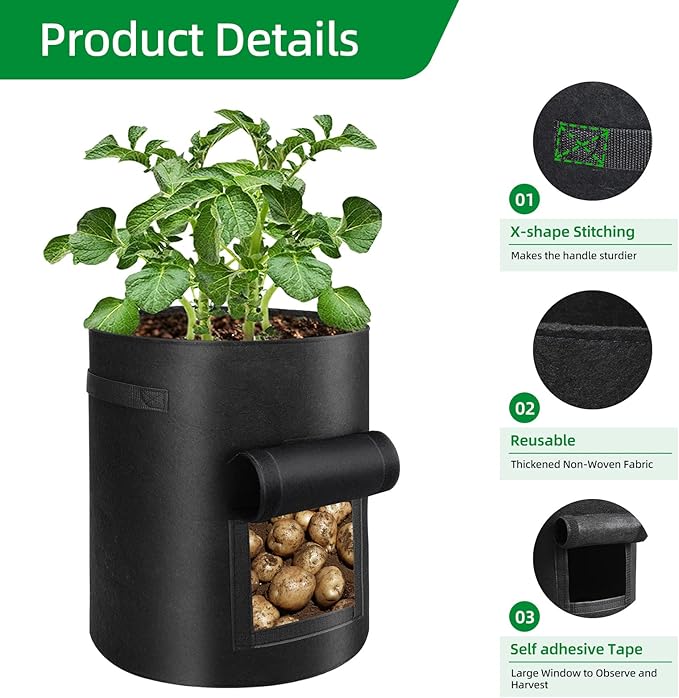 6 Pack Potato Grow Bags 10 Gallon with Flap and Handle, Planter Pots Thick Fabric Garden Containers for Tomato, Vegetable and Fruits
