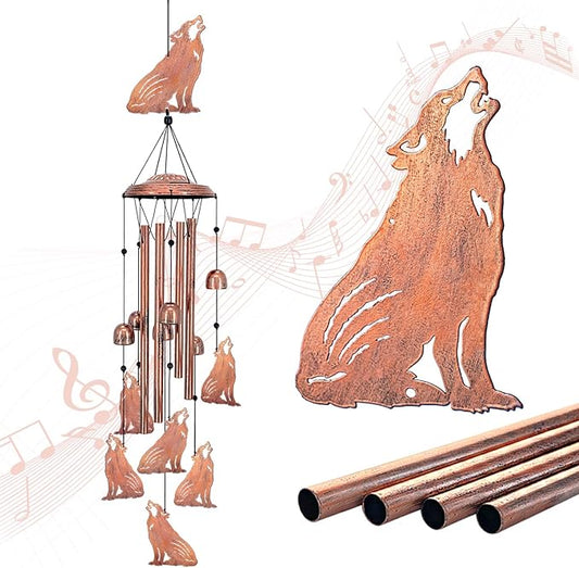 Wolf Wind Chimes Outdoor Wolf Gifts for Women/Men/Mom/Wife/Grandma Birthday Gifts Memorial Gift Metal WindChimes for Outside/Indoors, Lawn, Patio, Home, Porch, Yard Decor, Garden Decorations