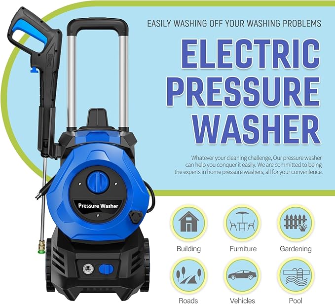 Pressure Washer Power Washer 4800PSIIMAX with Foam Cannon and Nozzles, High Pressure Cleaning Machine with 25ft Hose for Car Home Outdoor Driveway Patio, Blue