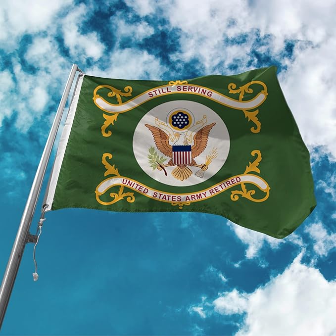 AGAS US Army Retired Flag 2x3 Ft - Printed Single Sided Polyester - Stitched Edges Polyester Header Plated Grommets - Indoor Army Retired Flag