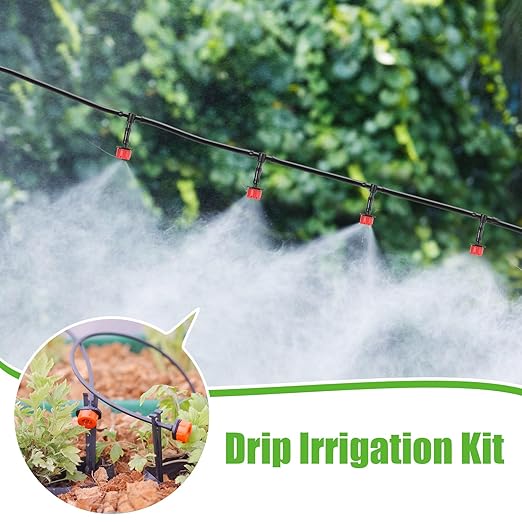 Sasylvia 656 Ft Drip Irrigation Kit 1/4'' Irrigation System Tubing Distribution Hose Greenhouse Garden Watering Misting Drip Kit Automatic Irrigation Equipment for Yard Lawn Patio
