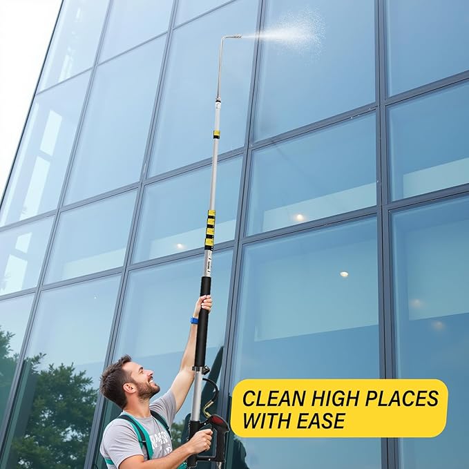 JANZ 25 FT Pressure Washer Telescoping Wand with Power Washer Extension Wands, Brush Head, Gutter Cleaner, 7 Spray Nozzle Tips, 2 Hose Adapters and Support Belt