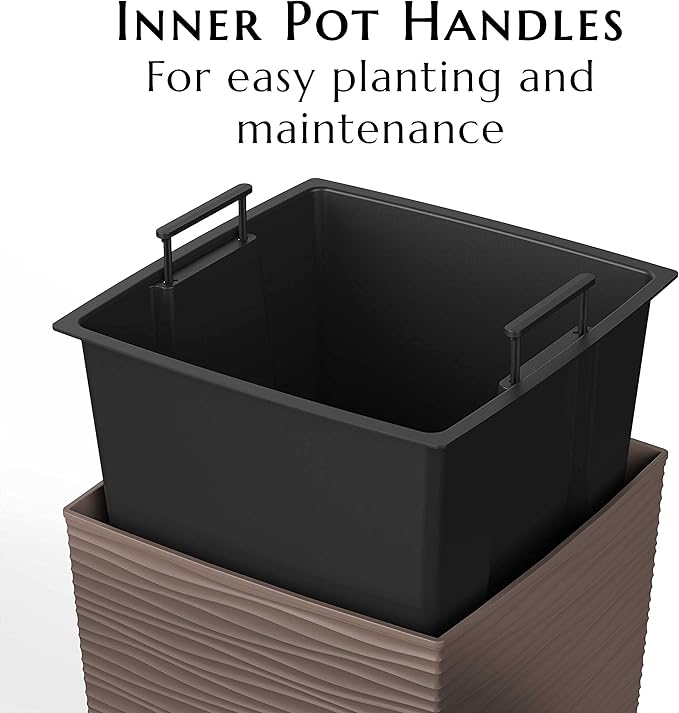 Mueller M-Resin Heavy Duty Tall Planter, Indoor/Outdoor Grande Plant, Tree, Flower Pot, 2-Piece Set, 18”, Modern Design, Built-in Drainage, Mocha