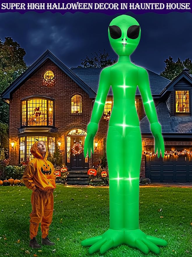 TURNMEON 14 Ft Giant Halloween Inflatable Alien Decoration with Built-in LEDs Outdoor Blow Up Alien Ghost Halloween Decor for Yard Garden Lawn Holiday Party