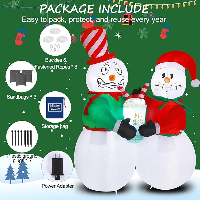 Elegear 6FT Animated Christmas Inflatables Outdoor Decorations, Shivering Snowman Inflatables Built-in LED Lights, Two Funny Snowmen Christmas Blow Up Yard Decorations for Xmas Party Indoor Outdoor