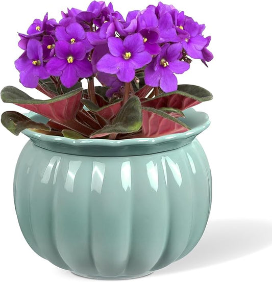 Self-Watering Ceramic Planter for Indoor Plants – 6 Inch Pot for Succulents, Herbs & Small Houseplants, Decorative Self-Watering Pot for Home & Office, Blue