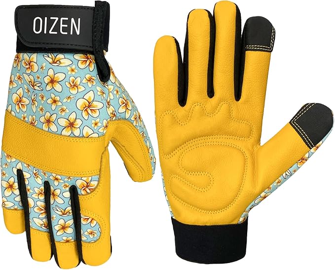Cowhide Leather Thorn Proof & Puncture Resistant Gardening Gloves for Women and Men, Touchscreen Compatible Working Gloves for Weeding, Digging, Planting, Gardening Gifts for Women (Size Medium)