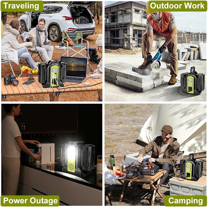 350W Power Inverter Compatible with Ryobi 40V Battery 4-Ports DC 40V to AC 110~120V Pure Sine Wave Battery Inverter with LED Light, USB-A Port,Type-C Port,DC Port for Camping Emergency Travel