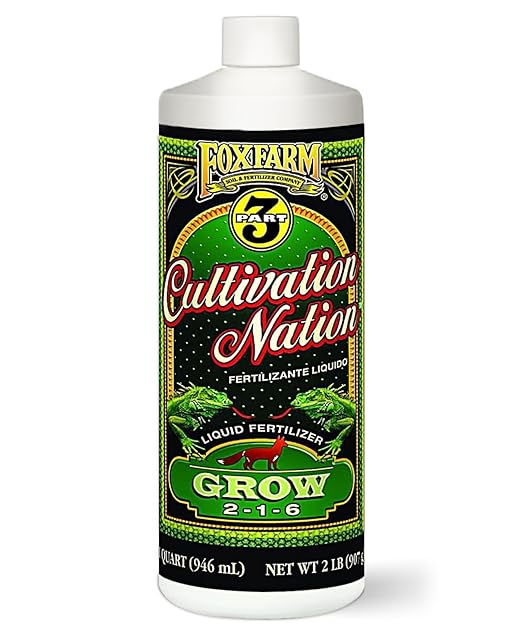 FoxFarm Cultivation Nation Grow Fertilizer - Formula for Optimal Vegetative Growth, Perfect for Soil, Soilless Media, Hydroponics & Aeroponics - Part 1 of 3-Part Feeding Program- NPK 2-1-6 (Quart)