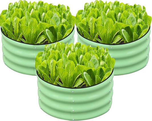 SnugNiture 3 Pcs 2x2x1ft Round Galvanized Raised Garden Bed Kit Outdoor, Metal Planter Box for Planting Plants Vegetables, Green