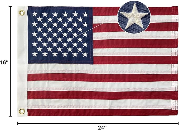 Homissor American Flag 16x24 Boat Small US Flags Outdoor Heavy Duty Embroidered Stars USA 1.3x2Ft Banner Sewn Stripes Indoor with 2 Brass Grommets