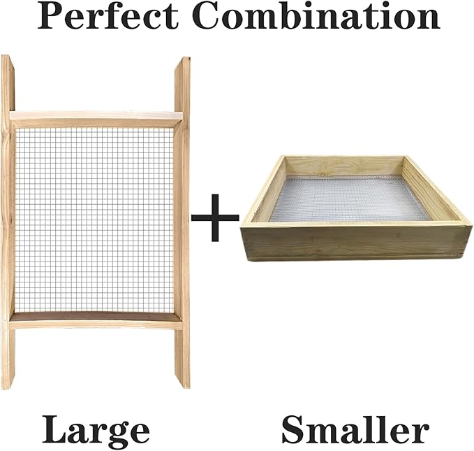 Sifter for Garden, 2Pcs Hand Held Multi-Purpose Stainless Compost Soil Screen Dirt Cedar Stainless Garden Sifter Sieve for Compost, Sand Rocks Dirt and Potting Soil(2/5"+1/4")