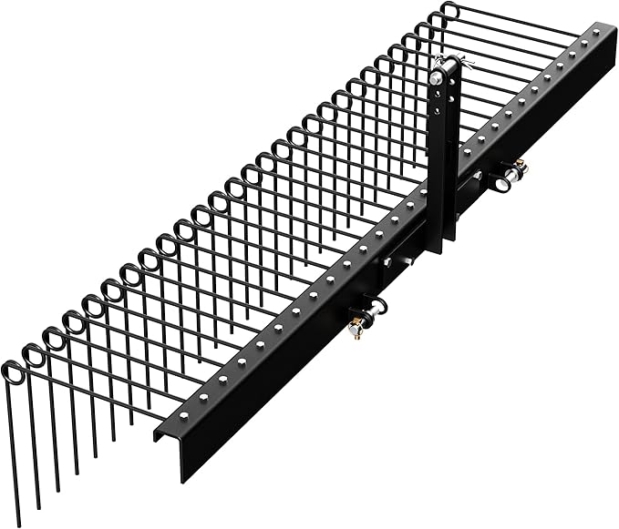 YITAMOTOR 72" Tow Behind Landscape Rake, 3 Point Quick Hitch Lawn Dethatcher Rakes with 32 Steel Tines for Category 1 Tractors, Heavy Duty Powder Coated Finish Tools for Leaves, Pine Needles, Straw