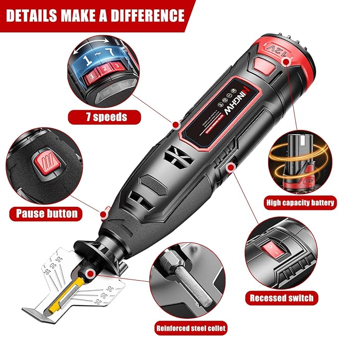 Electric Cordless Chainsaw Sharpener Kit, Chain Saw Sharpener Tool 12V Battery powered with 9 Titanium Plated Diamond Bits(3 types) & brush head & Angle Attachment, Easy to Use for All Chainsaw Chains