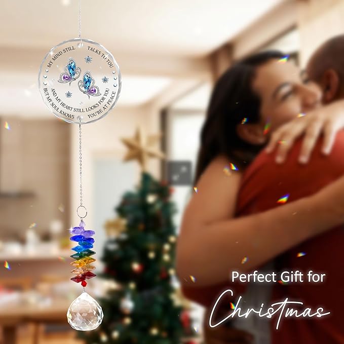 Glass Suncatcher Ornament - Memorial Gift for Loss of Loved One - My Mind Still Talks to You - Bereavement Keepsake - Crystal Rainbow Maker - Hanging Crystal Decor - Daily Remembrance