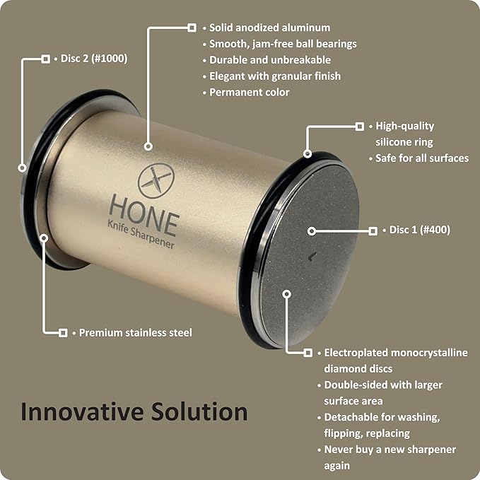 𝗛𝗢𝗡𝗘 Knife Sharpener: Engineered in Canada, Knife Blade Repair and Restoration Tool with Ball Bearings and Detachable Dual-Sided Diamond Sharpening Plates.