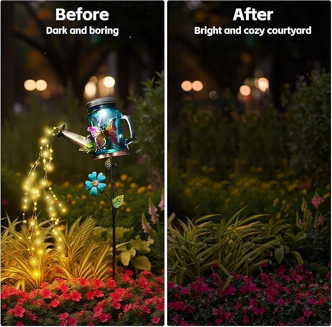 Solar Watering Can Light, Yard Outdoor Decor Lights, IP65 Waterproof, Hanging Butterfly Garden Light, Outside Garden Flower Bed Decor, Women Gift, Birthday Gifts
