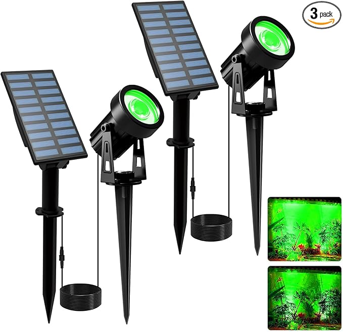 T-SUNUS Halloween Green Solar Spot Lights Garden Landscape Spotlights Outdoor IP65 Waterproof 9.8ft Cable Separated Panel 2 Modes Auto On/Off for Christmas Tree Pond Statue Graveyard St. Patrick's Day