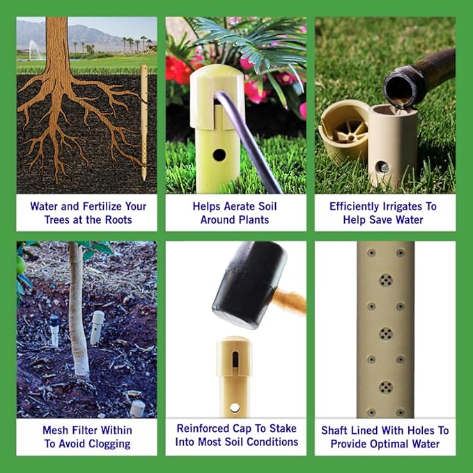 Underhill Deep Drip Irrigation Stakes 24-1/2-Inch, Case of 25 Watering Spikes for Trees with Medium Depth Roots, Drip System Tubes, A-DD24-25