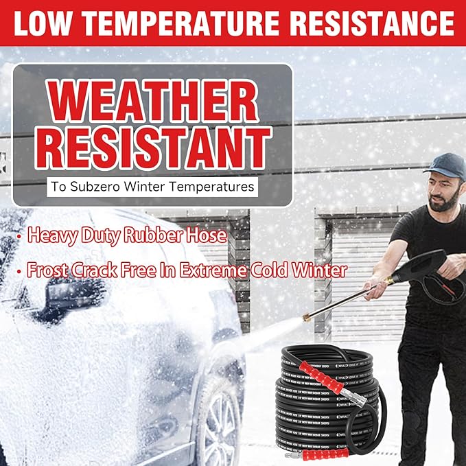 3/8" Non Marking Pressure Washer Hose 100 FT,Kink Resistant Power Washer Replacement Hose Steel Wire Braided for Hot and Cold Water, with M22 14mm to 3/8" Swivel Quick Connect, 5000 PSI (100FT)
