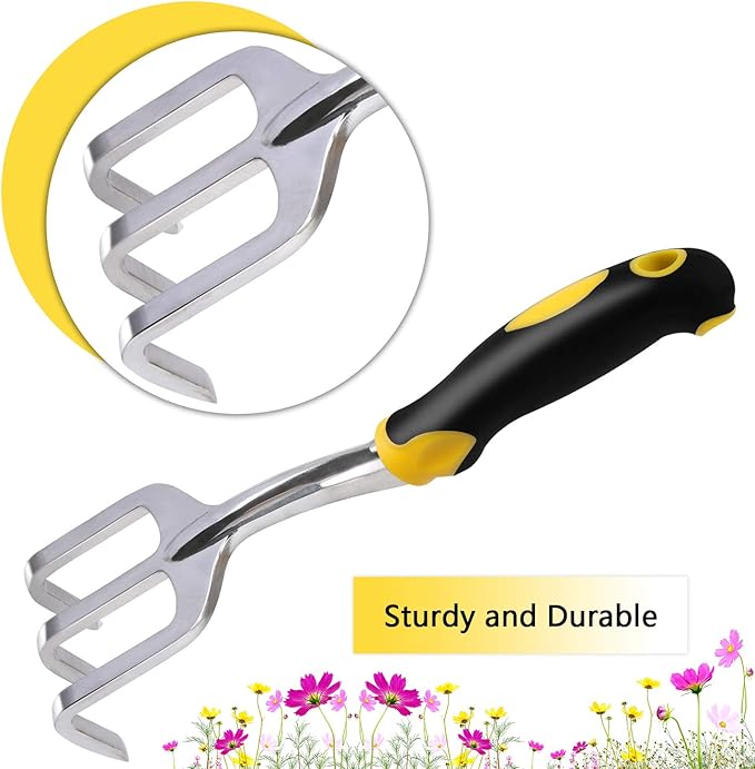 FEBSNOW Garden Tool Set - 5 Pieces Heavy Duty Gardening Hand Tools Kit Include Garden Trowel, Garden Rake, Spade Shovel, Weeder, Cultivator for Men, Women