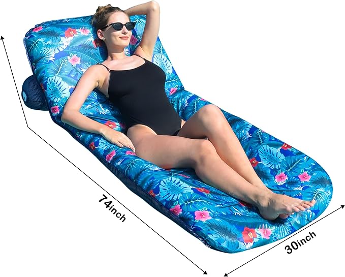 FindUWill Inflatable Pool Float Lounger - Fabric Pool Float with Cup Holder, Backrest, Swimming Water Floaties Pool Raft for Adults