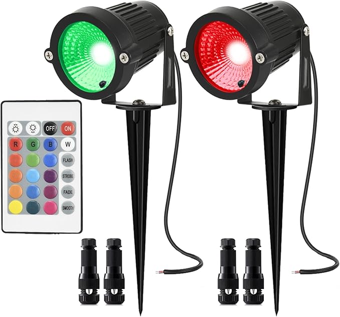 Low Voltage Landscape Lights Color Changing RGB LED Landscape Lighting with Connectors Outdoor Waterproof Spotlight Remote Control for Garden Pathway Christmas Decorative Light(5W DC12V )