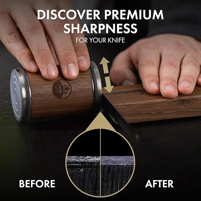 HORL 2 Walnut Rolling Knife Sharpener - Kitchen Knife Sharpener for Razor Sharp Edges Made in Germany - Easy Knife Sharpening Kit - Roller with Magnetic Holder with 15 & 20 Degrees