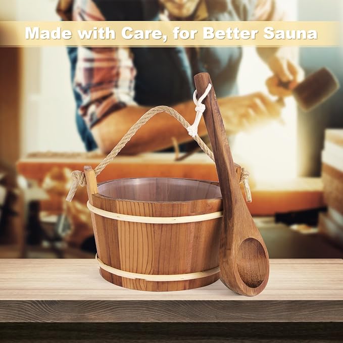 Sauna Bucket and Ladle Set,1Gallon(4 liters) Sauna Bucket and 14.5″Sauna Ladle,Sauna Accessories Handmade from Premium Cedar Wood(Cedar Wood 4L)