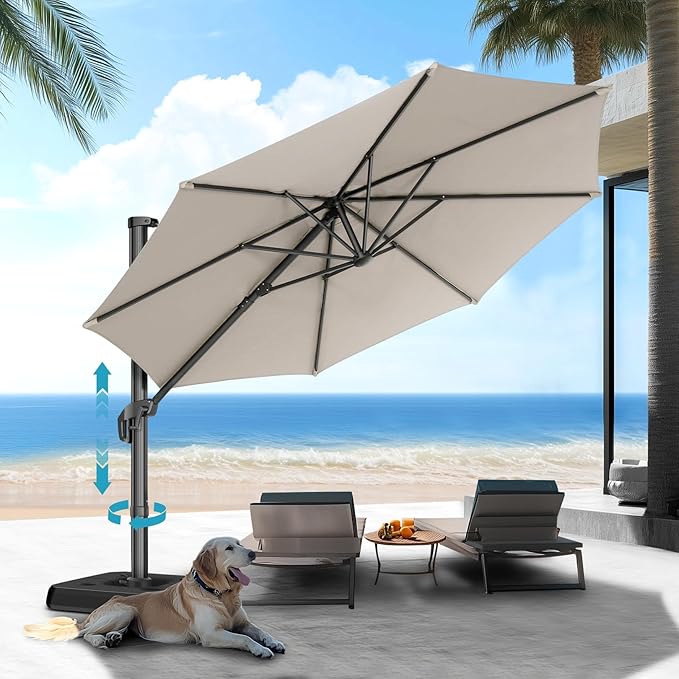 HOTIME10ft Patio Umbrella Cantilever Umbrella - Upgrade and Intensify - with 360 Rotation and 5 Angles Adjustment - Aluminum Offset Pool Umbrella Square Outdoor Umbrellas for Patio Garden Deck