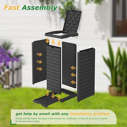31 Gallon Outdoor Trash Can, Waterproof Resin Garbage Can with Lid and Drip Tray Easy Cleaning Kitchen Waste Bin Patio Waste Bin for Garden, Backyard, Deck and Office, Black