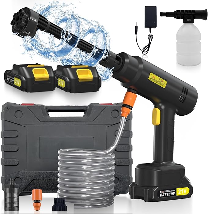 Cordless Pressure Washer with 6-in-1 Nozzle, Portable Battery Powered Pressure Washer Handheld with 2 Battery, 6L/min Portable High Pressure Cordless Power Washer for Car/Floor/Patio Cleaning.