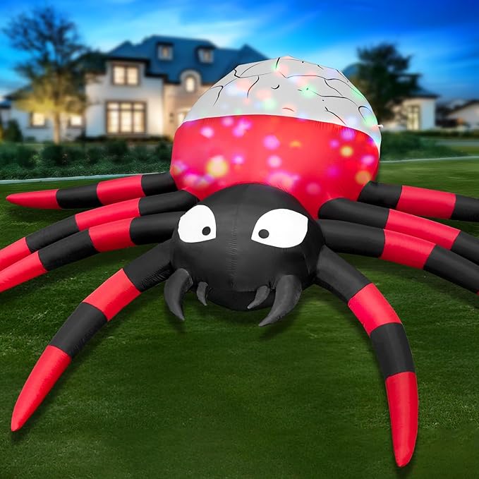 12FT Halloween Inflatable Scary Giant Spider Decorations Outdoor,Halloween Blow Up Yard Decorations Built-in 8 Rotating LED Lights,Party Decorations,Haunted House Decor,for Garden,Lawn.